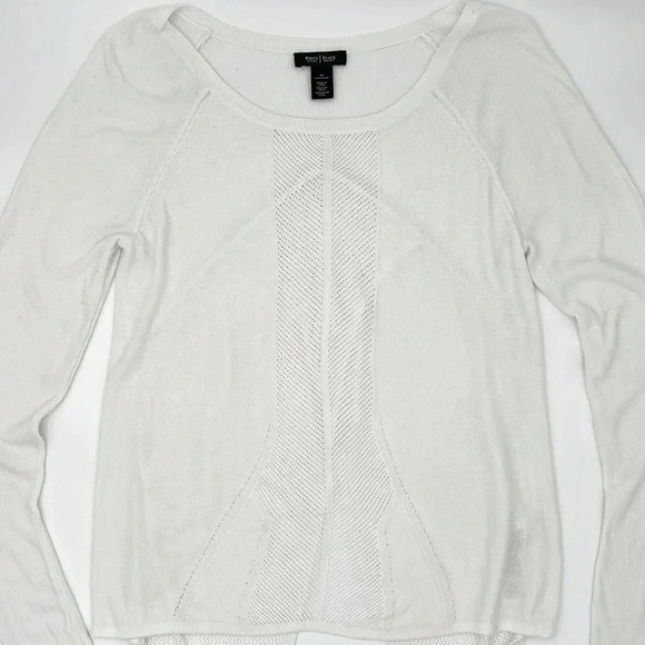 White House Black Market White Sweater w/ Mesh Detail & Butterfly Back Size M - Picture 3 of 10